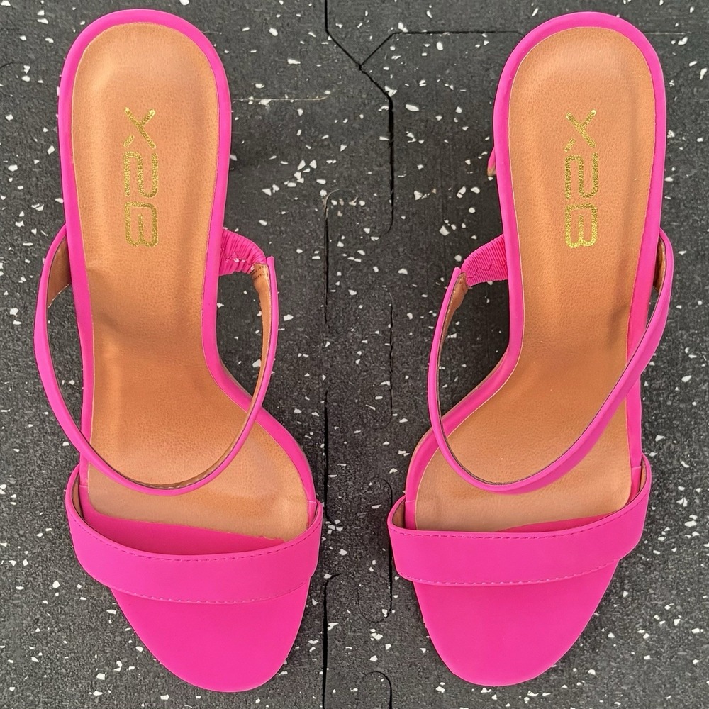 X2B Heels Size 10 Hot Pink Open-Toe Strappy Block Slip On | THALIA-2A